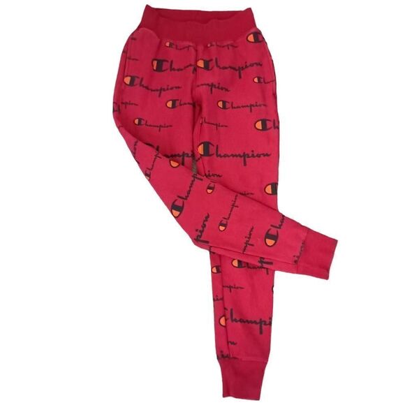 Champion Reverse Weave Joggers S All Over Print Spell Out Red Track Pants Pocket - Picture 13 of 16